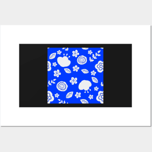 Blue White Seamless Floral Pattern Posters and Art